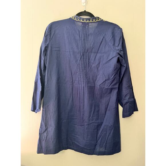 Lilly Pulitzer Pintuck Navy and Gold Beaded Tunic Size Medium - Picture 2 of 5